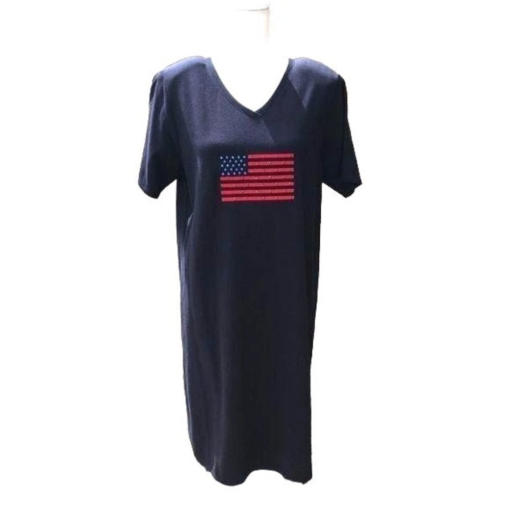 Richard T-Shirt Dress Large L Womens Vintage Black Embellished Flag Cotton NWT